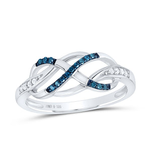 Sterling Silver Womens Round Blue Color Enhanced Diamond Infinity Ring 1/10 Cttw