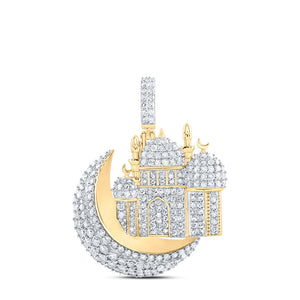 10kt Yellow Gold Mens Round Diamond Masjid Islam Charm Pendant 2-1/3 Cttw