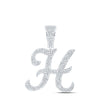 10kt White Gold Mens Round Diamond H Initial Letter Charm Pendant 1-1/5 Cttw