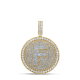 10kt Two-tone Gold Mens Round Diamond Letter F Circle Charm Pendant 3-7/8 Cttw