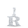 10kt White Gold Womens Round Diamond R Initial Letter Pendant 1/10 Cttw