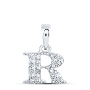 10kt White Gold Womens Round Diamond R Initial Letter Pendant 1/10 Cttw