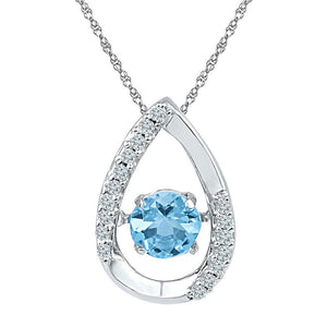 Sterling Silver Womens Round Synthetic Blue Topaz Teardrop Moving Twinkle Pendant 3/4 Cttw