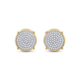 10kt Yellow Gold Round Diamond Circle Disk Cluster Earrings 1/4 Cttw