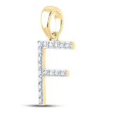 14kt Yellow Gold Womens Round Diamond F Initial Letter Pendant 1/8 Cttw