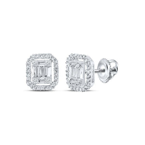 10kt White Gold Baguette Diamond Cluster Earrings 3/8 Cttw