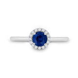 14kt White Gold Womens Round Blue Sapphire Diamond Halo Ring 7/8 Cttw