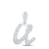 10kt White Gold Womens Round Diamond U Cursive Initial Letter Pendant 1/3 Cttw