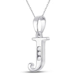 10kt White Gold Womens Round Diamond J Initial Letter Pendant 1/20 Cttw