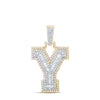 10kt Yellow Gold Mens Round Diamond Y Initial Letter Charm Pendant 5/8 Cttw