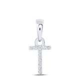 10kt White Gold Womens Round Diamond T Initial Letter Pendant .02 Cttw