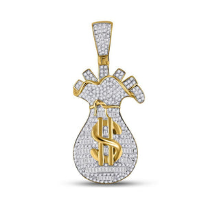 10kt Yellow Gold Mens Round Diamond Money Bag Charm Pendant 1-1/4 Cttw