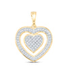 10kt Yellow Gold Womens Round Diamond Nested Heart Pendant 1/5 Cttw