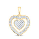 10kt Yellow Gold Womens Round Diamond Nested Heart Pendant 1/5 Cttw