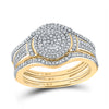 10kt Yellow Gold Round Diamond Cluster Bridal Wedding Ring Band Set 1/3 Cttw