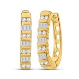 10kt Yellow Gold Womens Baguette Diamond Hoop Earrings 1/4 Cttw