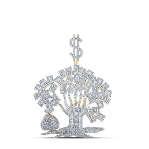 14kt Yellow Gold Mens Baguette Diamond Money Tree Dollar Charm Pendant 6-1/2 Cttw