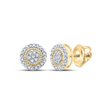 Yellow-tone Sterling Silver Womens Round Diamond Cluster Earrings 1/10 Cttw
