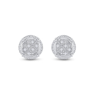Sterling Silver Round Diamond Cluster Earrings .03 Cttw