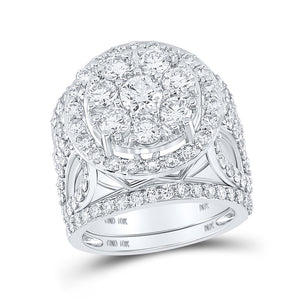14kt White Gold Round Diamond Cluster Bridal Wedding Ring Band Set 4 Cttw