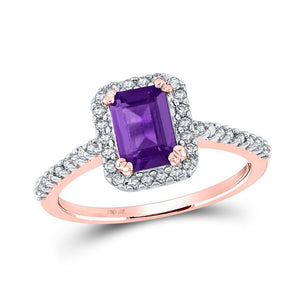 10kt Rose Gold Womens Emerald Synthetic Amethyst Solitaire Ring 1 Cttw