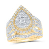 10kt Yellow Gold Round Diamond Teardrop Bridal Wedding Ring Band Set 1-1/2 Cttw