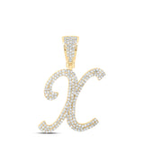 10kt Yellow Gold Mens Round Diamond X Initial Letter Charm Pendant 1 Cttw