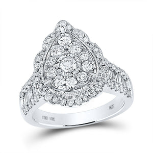 10kt White Gold Round Diamond Teardrop Bridal Wedding Engagement Ring 1-5/8 Cttw