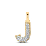 10kt Yellow Gold Mens Baguette Diamond J Initial Letter Charm Pendant 1/3 Cttw