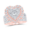 10kt Rose Gold Round Diamond Heart Bridal Wedding Ring Band Set 2 Cttw