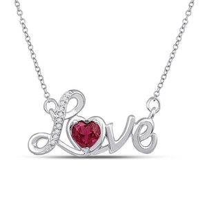 Sterling Silver Womens Heart Synthetic Ruby Heart Necklace 1/2 Cttw
