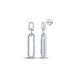 10kt White Gold Womens Round Diamond Oblong Dangle Earrings 1/5 Cttw