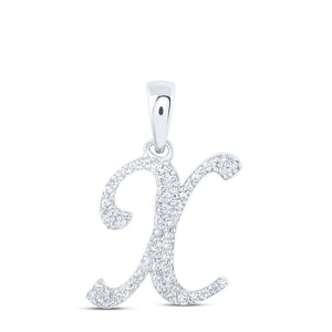 10kt White Gold Womens Round Diamond X Initial Letter Pendant 1/8 Cttw