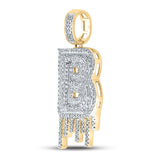 10kt Yellow Gold Mens Round Diamond Dripping B Letter Charm Pendant 5/8 Cttw