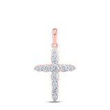 10kt Rose Gold Womens Round Diamond Cross Pendant 3/8 Cttw