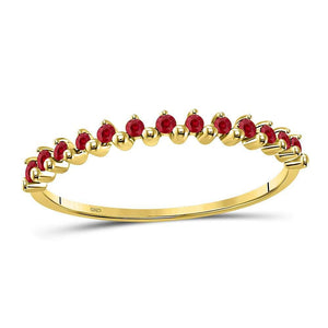 10kt Yellow Gold Womens Round Ruby Single Row Stackable Ring 1/8 Cttw