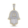 10kt Yellow Gold Mens Baguette Diamond Hamsa Hand Charm Pendant 1-1/3 Cttw