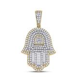 10kt Yellow Gold Mens Baguette Diamond Hamsa Hand Charm Pendant 1-1/3 Cttw