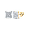 14kt Yellow Gold Womens Round Diamond Square Earrings 1/8 Cttw