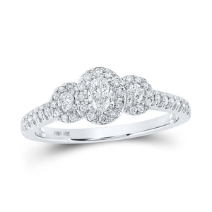 10kt White Gold Oval Diamond 3-stone Bridal Wedding Engagement Ring 1/2 Cttw