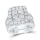 14kt White Gold Round Diamond Square Bridal Wedding Ring Band Set 4-1/3 Cttw