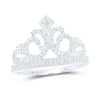 10kt White Gold Womens Round Diamond Fleur Crown Tiara Fashion Ring 1/5 Cttw