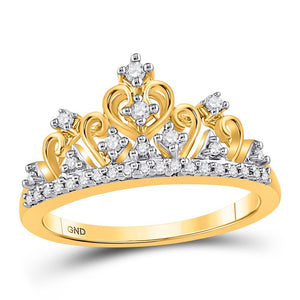 14kt Yellow Gold Womens Round Diamond Crown Ring 1/5 Cttw