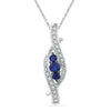 Sterling Silver Womens Round Synthetic Blue Sapphire Diamond Pendant 1/20 Cttw