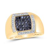 10kt Yellow Gold Mens Round Black Color Treated Diamond Square Ring 7/8 Cttw