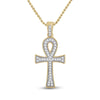 10kt Yellow Gold Mens Round Diamond Ankh Cross Charm Pendant 1/5 Cttw