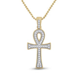 10kt Yellow Gold Mens Round Diamond Ankh Cross Charm Pendant 1/5 Cttw