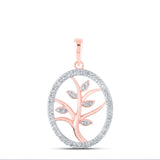 10kt Rose Gold Womens Round Diamond Tree Oval Pendant 1/10 Cttw