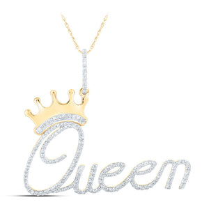 10kt Yellow Gold Womens Round Diamond Queen Crown Pendant 3/4 Cttw