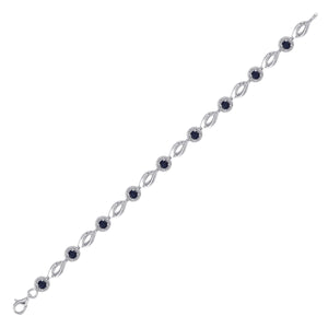 Sterling Silver Womens Round Synthetic Blue Sapphire Tennis Bracelet 3 Cttw